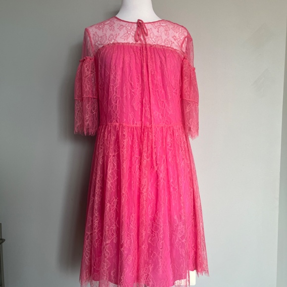 Be Blumarine Lace Pink Floral design Lined Cocktail Party Dress Fit Flare Small - Picture 7 of 16